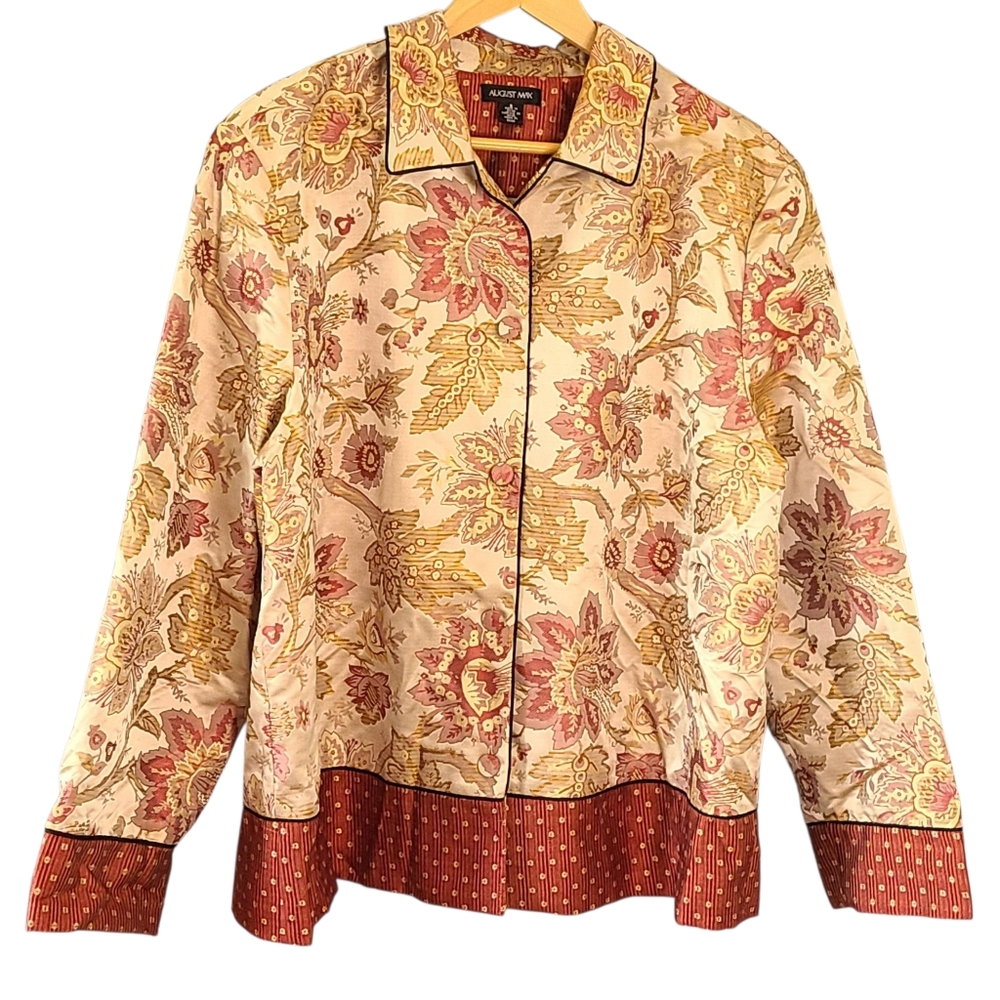 August Max Cream and Red Blazer with Vintage-Inspired Pattern